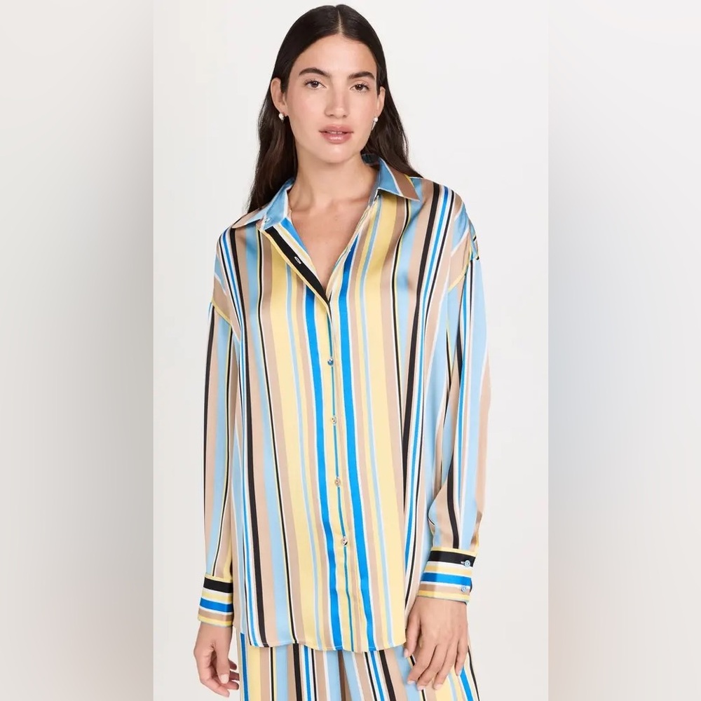 Favorite Daughter Striped Button-Up Shirt in Blue, Yellow, Tan, Black